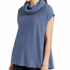 New NWOT Athleta Kennewick Merino Wool Sweater Loose Swing Blue Cowl Neck Small